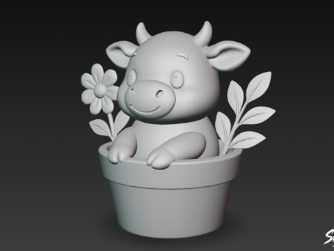 Koe in bloempot 3D Model