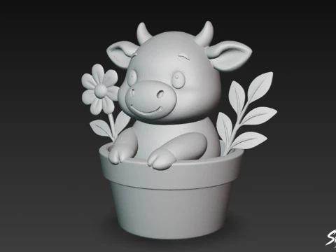 Cow in Flower Pot 3D Model
