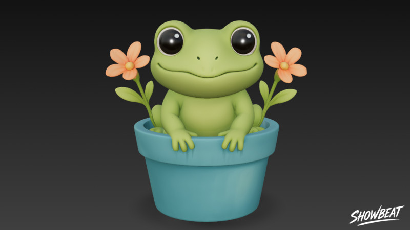 Kikker in bloempot 3D Model .c4d .max .obj .3ds .fbx .stl .blend