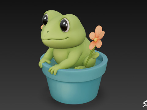 Kikker in bloempot 3D Model