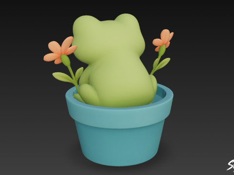 Kikker in bloempot 3D Model