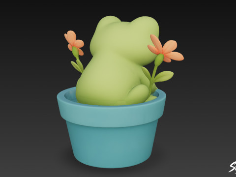 Kikker in bloempot 3D Model