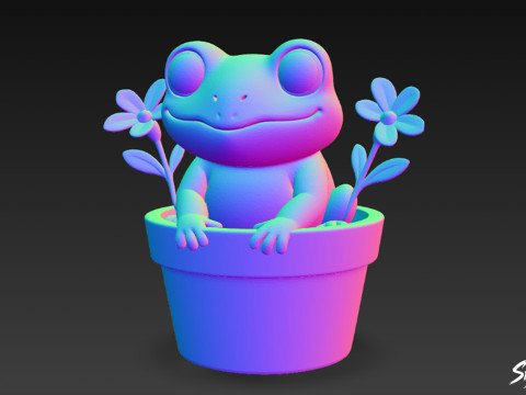 Kikker in bloempot 3D Model