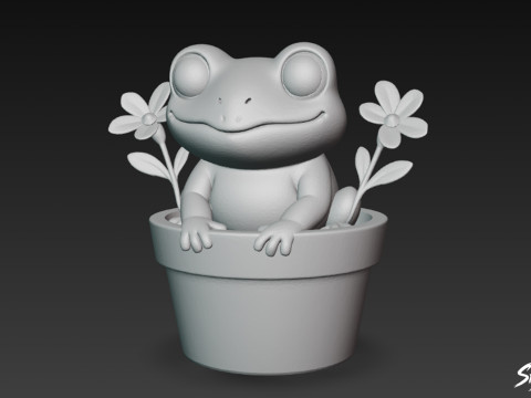 Kikker in bloempot 3D Model
