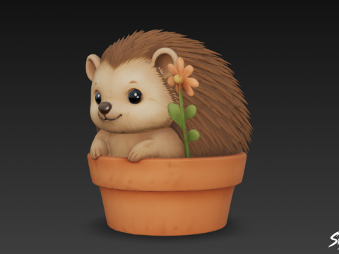 Їжачок у квітковому горщику 3D Модель
