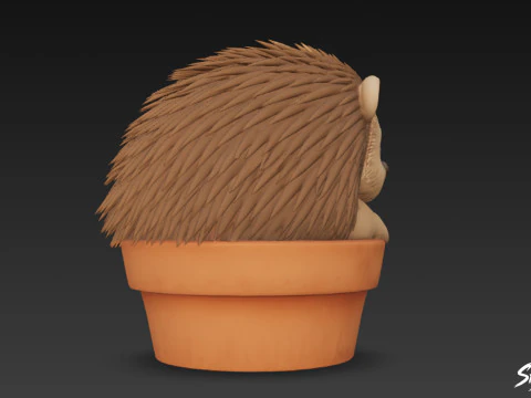 Hedgehog in Flower Pot 3D Model