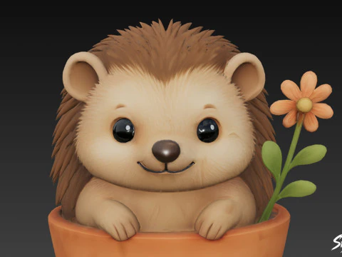 Hedgehog in Flower Pot 3D Model