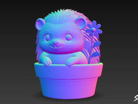 Hedgehog in Flower Pot 3D Model