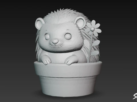 Hedgehog in Flower Pot 3D Model