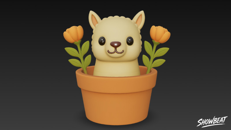 Lama in bloempot 3D Model .c4d .max .obj .3ds .fbx .stl .blend