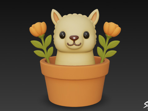 Lama dans un pot de fleurs Modèle 3D