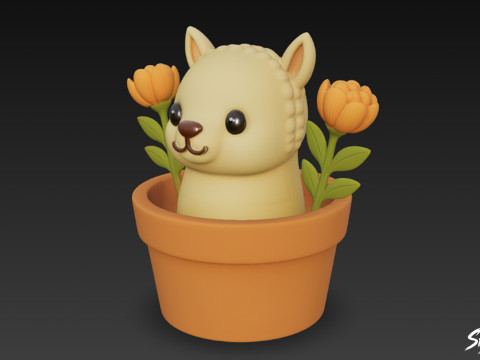 Lama in bloempot 3D Model