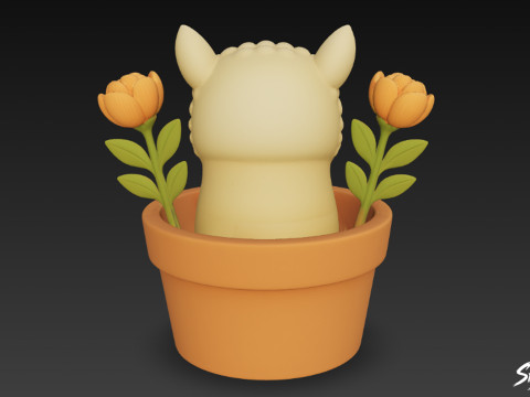 Lama in bloempot 3D Model
