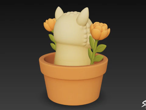 Llama in Flower Pot 3D Model
