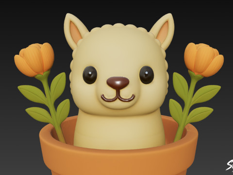 Lama in bloempot 3D Model