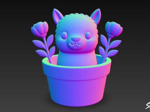 Lama in bloempot 3D Model