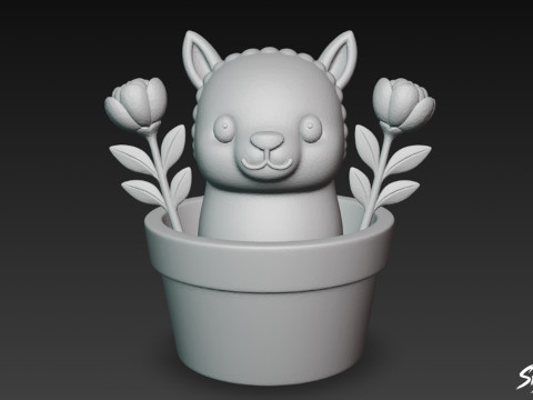 Lama in bloempot 3D Model