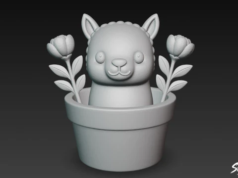 Llama in Flower Pot 3D Model