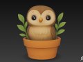 Owl in Flower Pot Modelo 3D