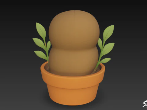 Owl in Flower Pot 3D Model