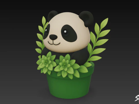 Panda in Flower Pot 3D Model
