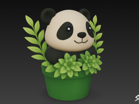फूलदान में पांडा 3D मॉडल