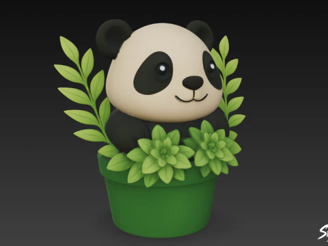 Panda in Flower Pot 3D Model