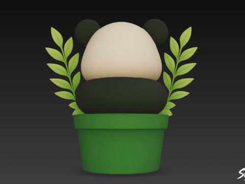 फूलदान में पांडा 3D मॉडल