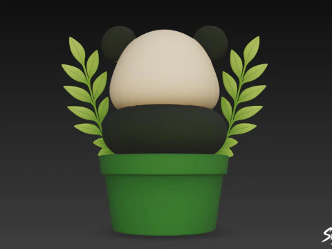 Panda in Flower Pot 3D Model