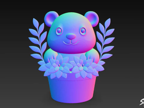 Panda in Flower Pot 3D Model