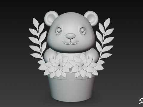 फूलदान में पांडा 3D मॉडल