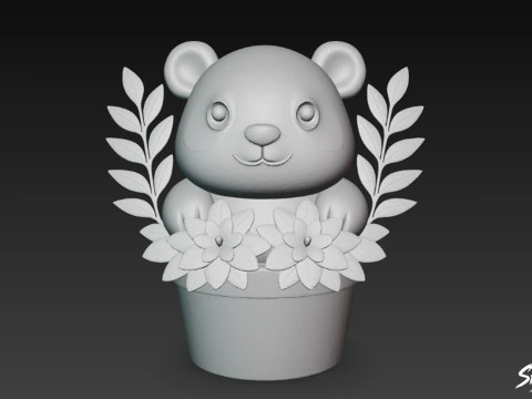 Panda in Flower Pot 3D Model