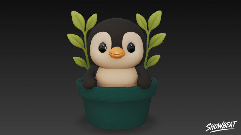 Penguin in Flower Pot 3D Model .c4d .max .obj .3ds .fbx .stl .blend