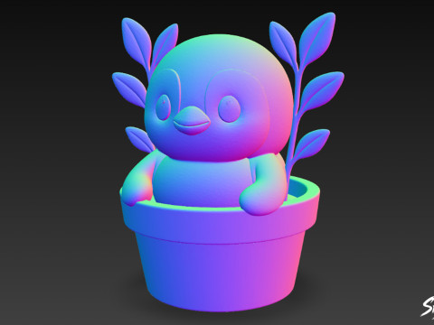 Penguin in Flower Pot 3D Model