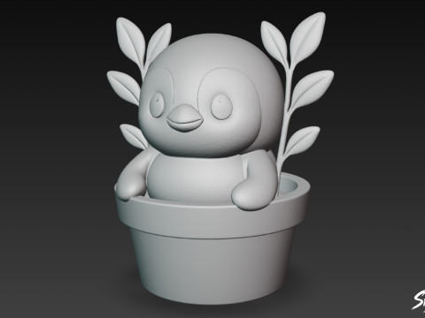 Penguin in Flower Pot 3D Model