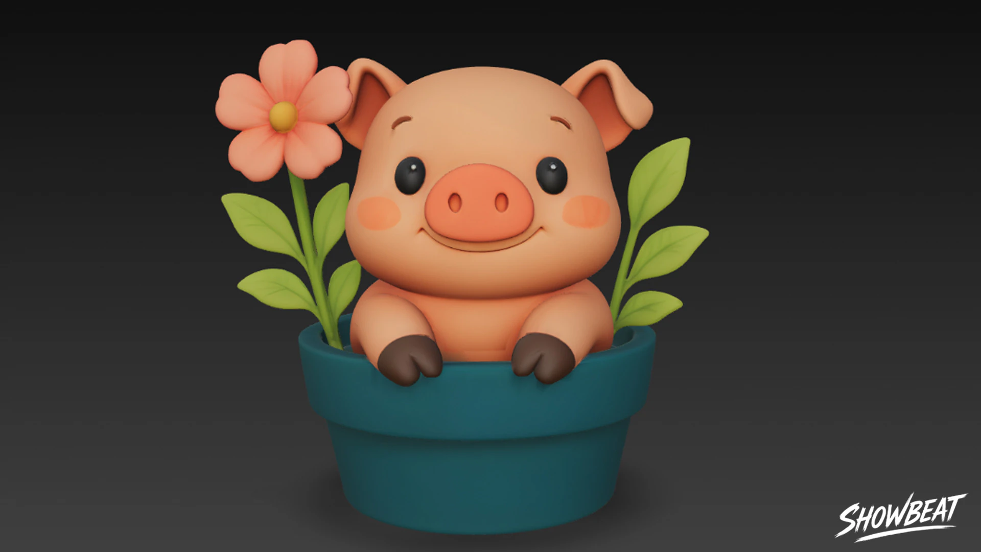 Pig in Flower Pot 3D Model .c4d .max .obj .3ds .fbx .stl .blend 
