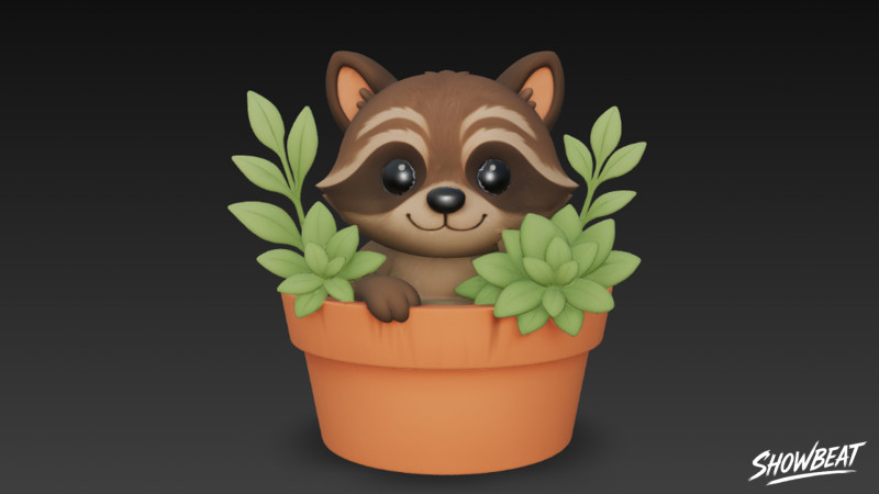 Raccoon in Flower Pot 3D Model .c4d .max .obj .3ds .fbx .stl .blend