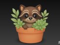 Raccoon in Flower Pot Modelo 3D