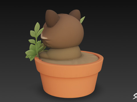 Raccoon in Flower Pot 3D Model
