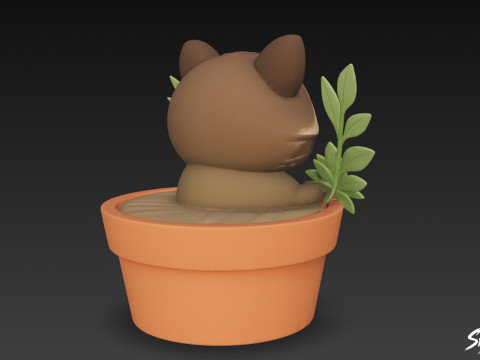 Raccoon in Flower Pot 3D Model