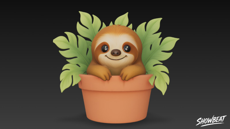 Faultier im Blumentopf 3D Modell .c4d .max .obj .3ds .fbx .stl .blend 