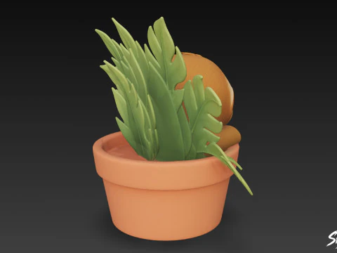Sloth in Flower Pot 3D Model
