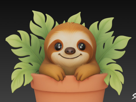 Faultier im Blumentopf 3D Modell