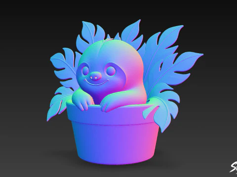 Sloth in Flower Pot 3D Model