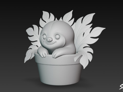 Faultier im Blumentopf 3D Modell