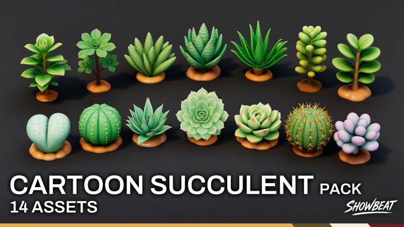 漫画の多肉植物パック 3Dモデル .c4d .max .obj .3ds .fbx .stl .blend