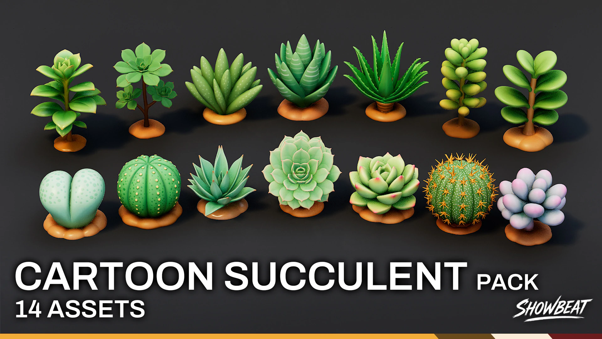 Cartoon Succulent Plants Pack 3D Model .c4d .max .obj .3ds .fbx .stl .blend