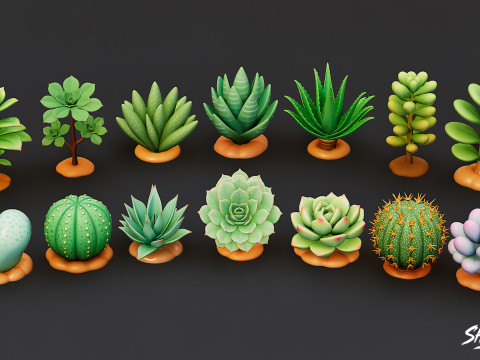 漫画の多肉植物パック 3Dモデル