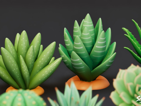 漫画の多肉植物パック 3Dモデル
