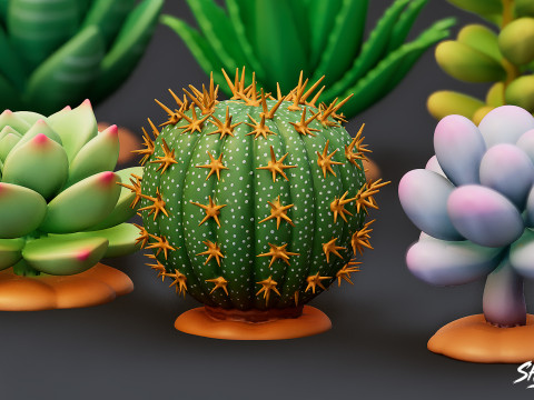 漫画の多肉植物パック 3Dモデル